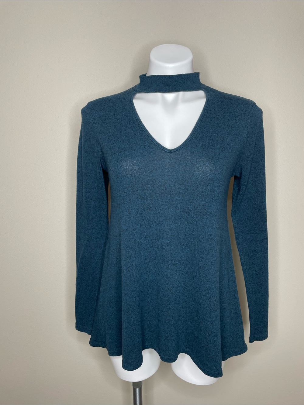 Moa Moa Dark Teal Cutout Mock Neck Long Sleeve Tunic